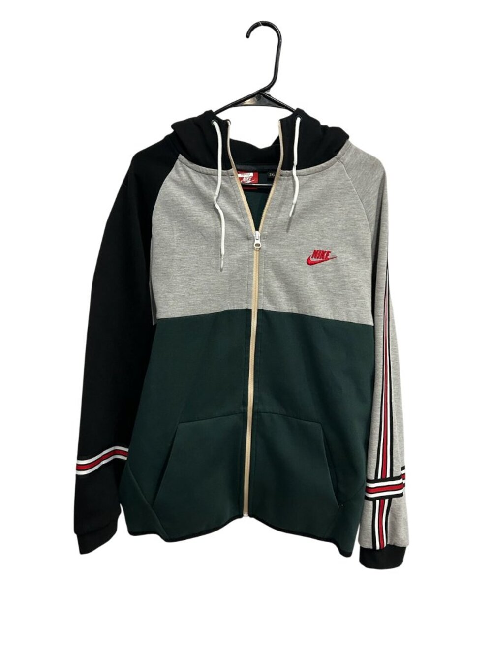 Nike 2XL Mens Multicolor Full Zip Hoodie Striped Sleeves Drawstring Collegiate
